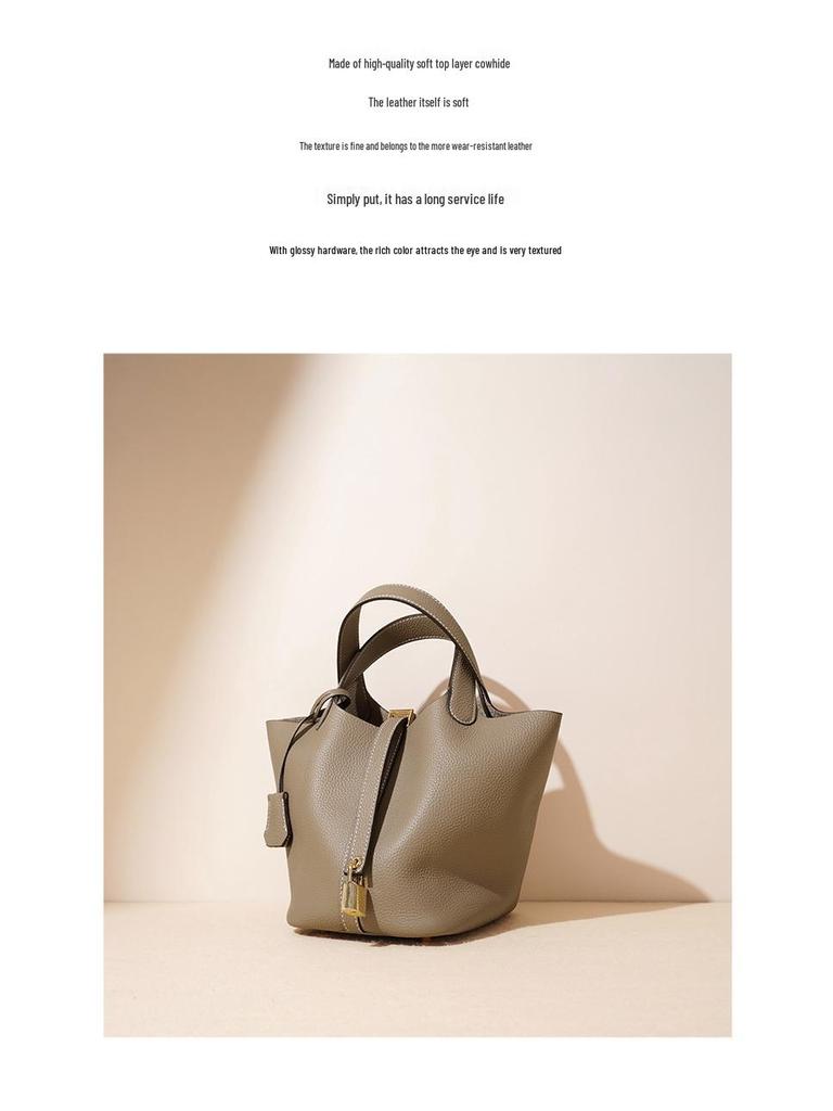 Bolsa Balde Feminina em Couro Legítimo de Vaca - Textura de Alta Qualidade, Bolsa de Mão de Grande Capacidade com Design de Nicho