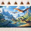 Realistische Dinosaurier-Fluss-Wandteppich, Prähistorischer Jura-Wasserfall & Bergwand-Dekor für Jungenzimmer
