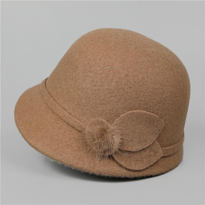 Autumn and winter hat women's wool woolen basin hat thickened thermal top hat