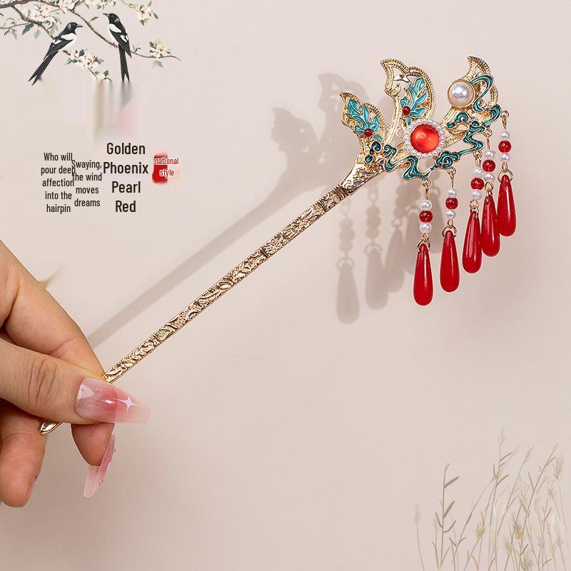 Chinese Phoenix Tail Tassel Hairpin: Hanfu Updo Qipao Accessory