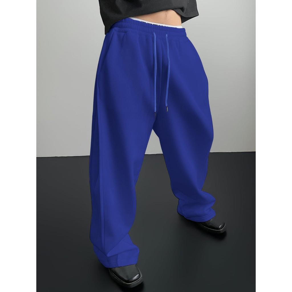 Pantalones de Chándal para Hombre Cintura Elástica Cordón Pierna Recta Bolsillo Pierna Ancha Holgados