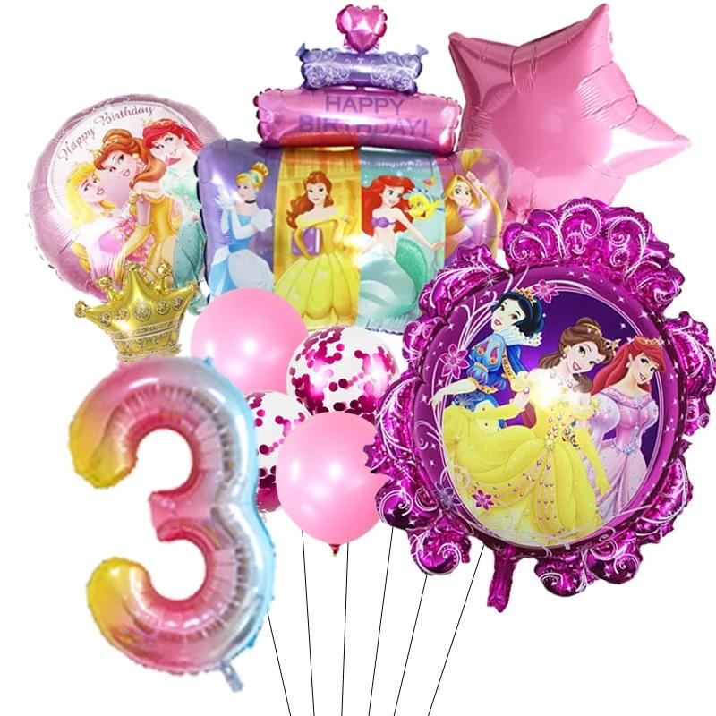 Princess Cinderella Belle Mermaid Balloons 32Inch Number Birthday Party Decoration Princess Helium Balloon Set Girls Baby Shower
