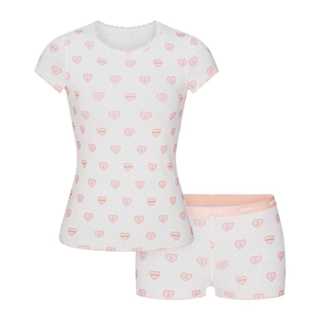 Skims Womens/Ladies Hearts Pointelle Top & Shorts Set