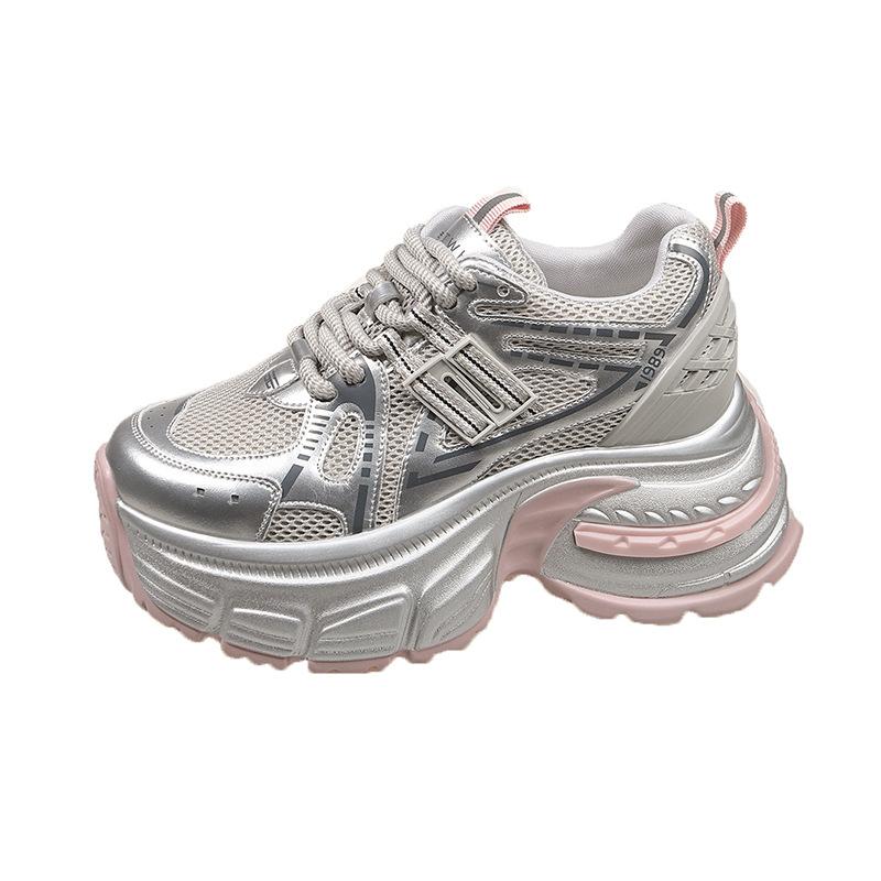 8CM inner height increase dad shoes women 2025 summer new versatile popular small mesh breathable sports shoes tide