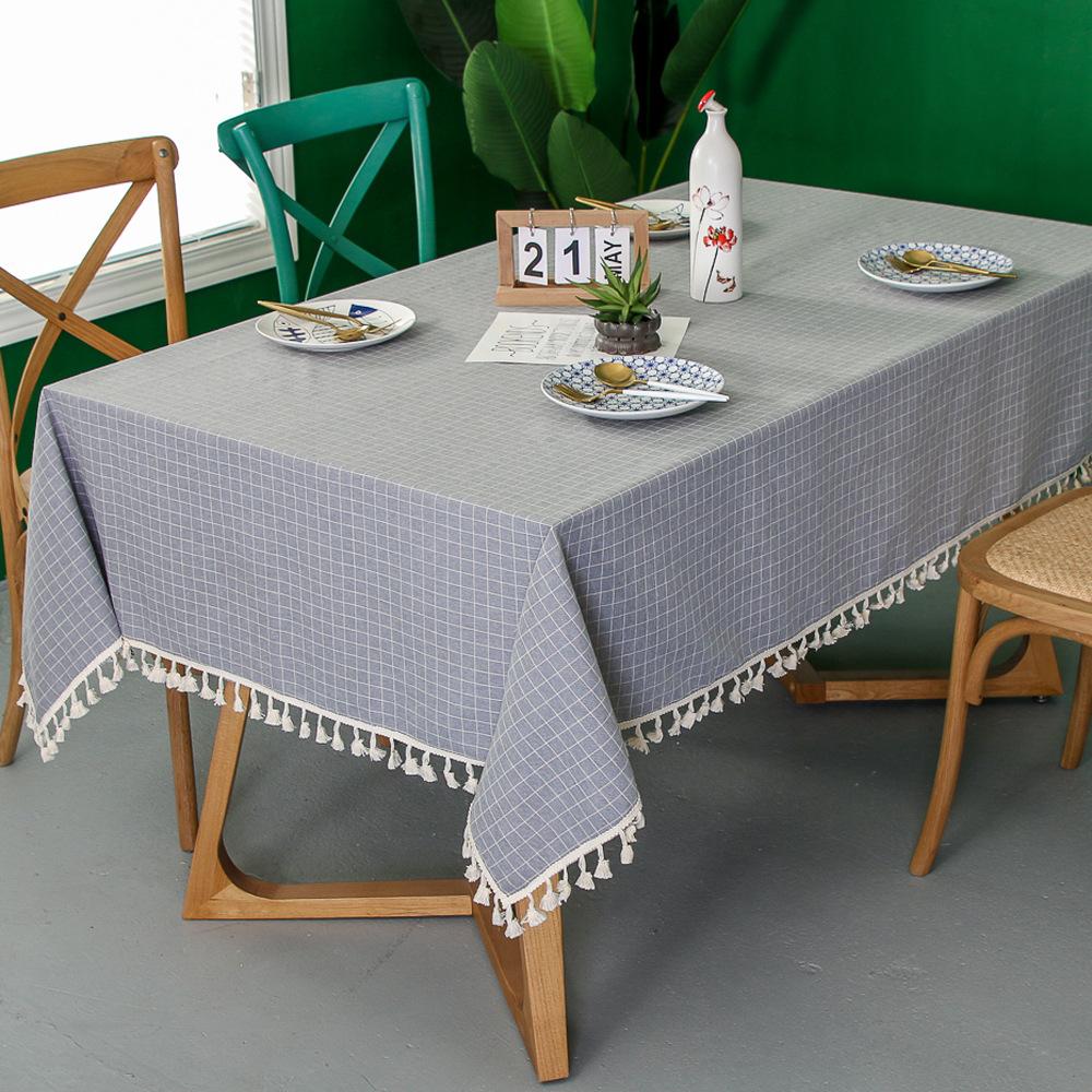 Tablecloth Ins Small Plaid Polyester Cotton And Linen Fringed Tablecloth Coffee Table Mat Dining Table Cloth Non-Slip Ins Wind Modern Simple Wind