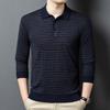 Fengxun Men's Striped Wool Blend Polo Knit Sweater
