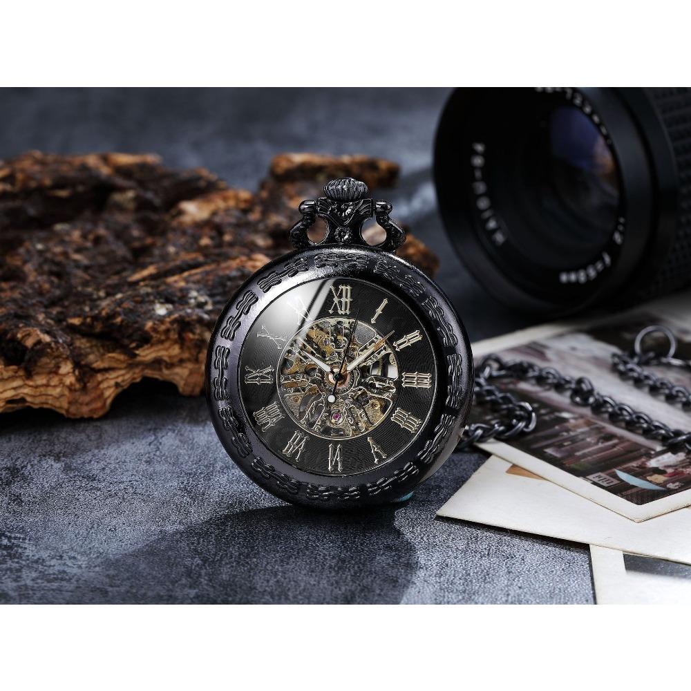 Reloj de bolsillo de anime, reloj mecánico retro de dos elementos, reloj de bolsillo romano hueco.