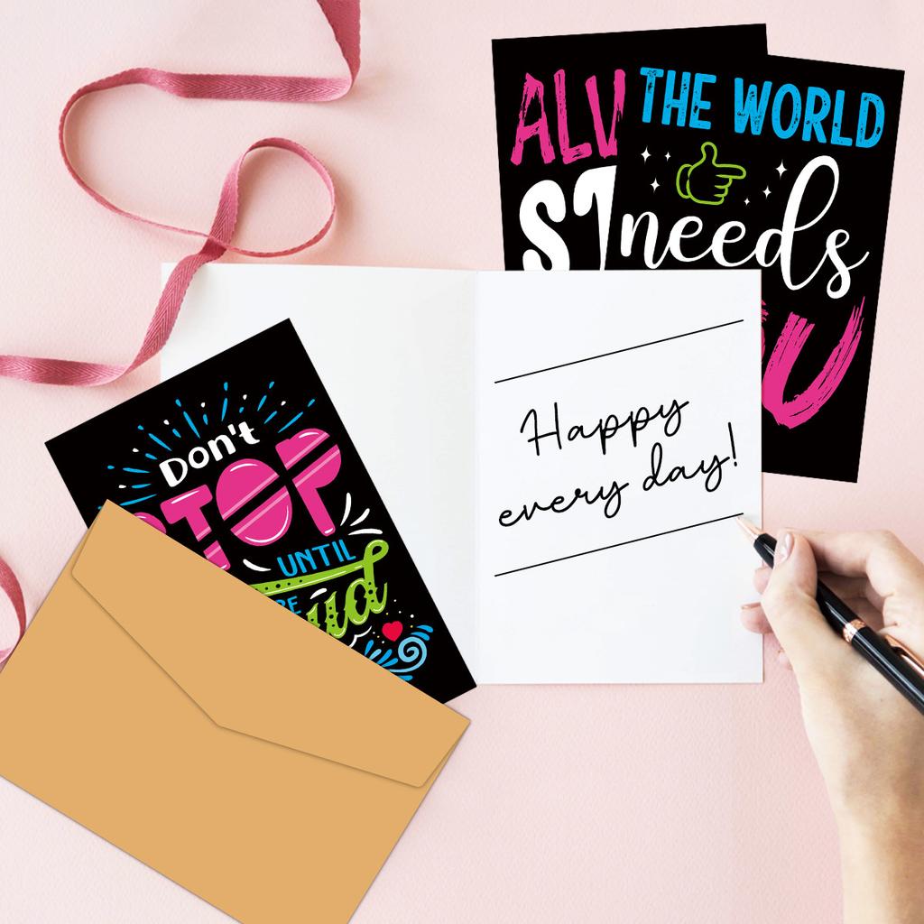 12Pcs Watercolor Doodle Inspirational Greeting Cards Set with Envelopes, Motivational Thank You Card, Encouragement Postcard
