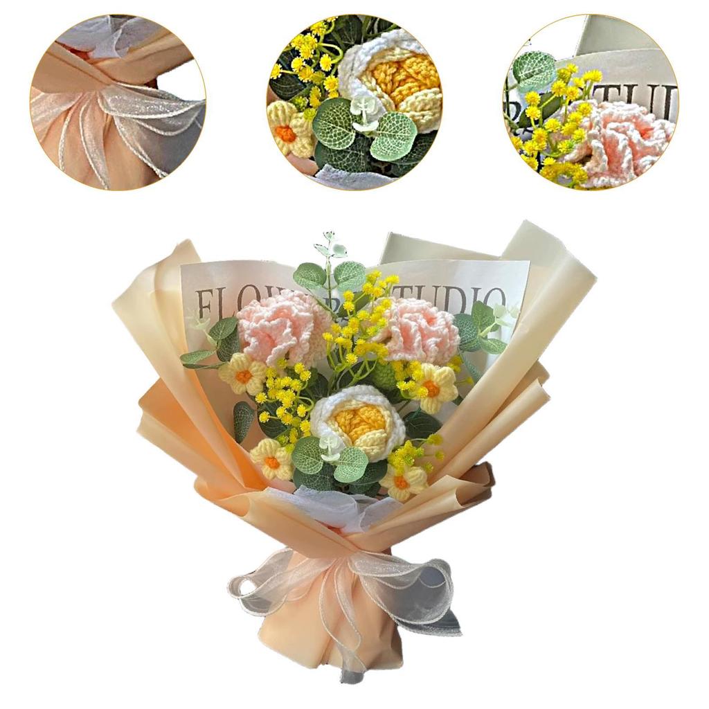Gypsophila Crochet Flower Bouquet Decor Table Centerpiece Ornament Decorative for Graduation Mother's Day Wedding New Year Her