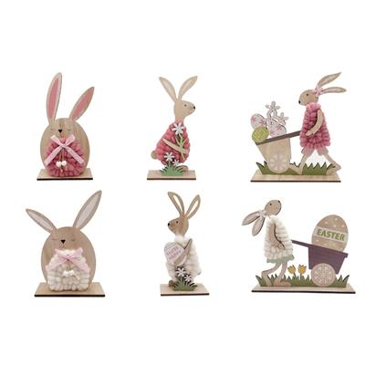 Decorative Rabbit Stands Easter Bunnies Wood Rabbit Figurines Sculptures for Home Decors and Festival Celebration