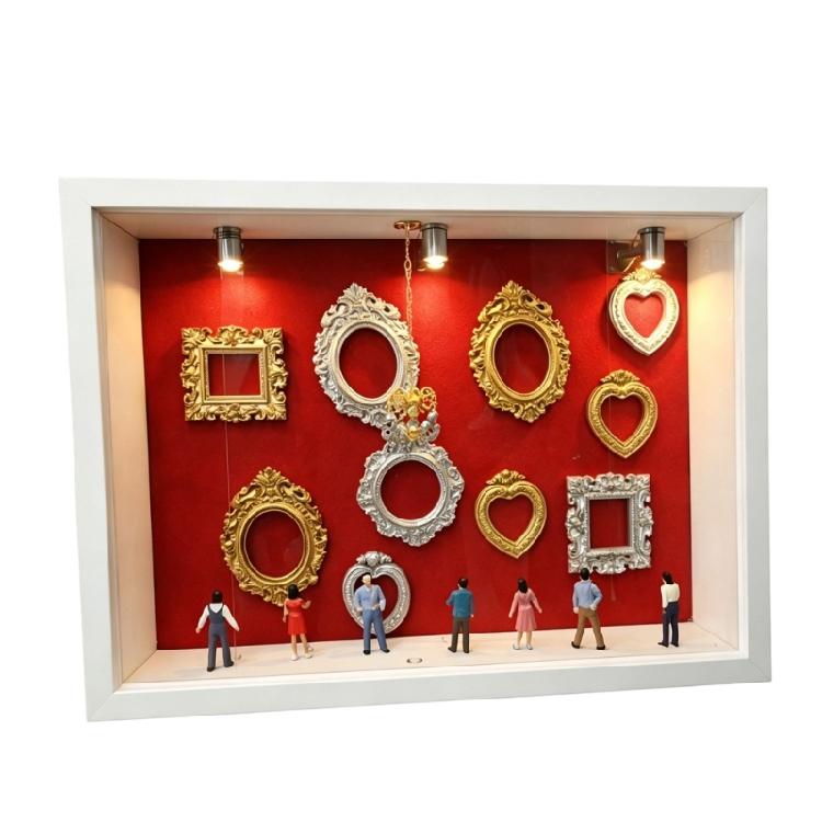 Artistic Wooden Shadows Box With 10 Mini Picture Frames 8 Decorative Figurines And Built In Lighting Frames Collection