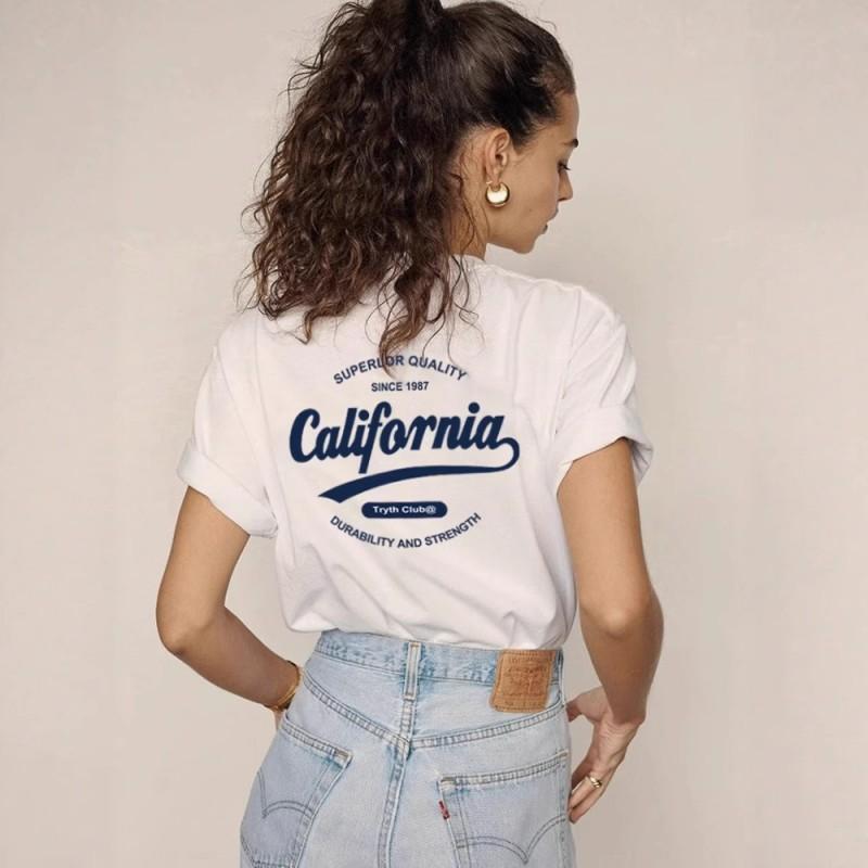 Womens Oversized Cotton T-Shirt With Double-Sided Print Loose Fit Short Sleeve Plus Size Tee 2025
