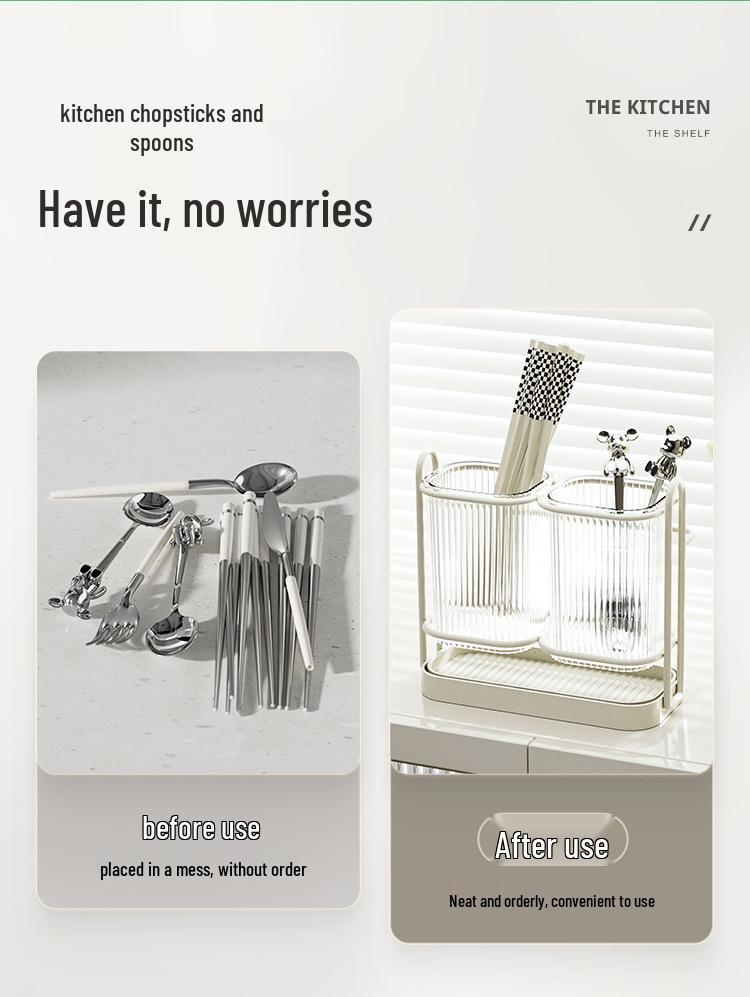 Wall-Mounted Chopstick & Spoon Holder - Multifunctional, Punch-Free Kitchen Storage Rack