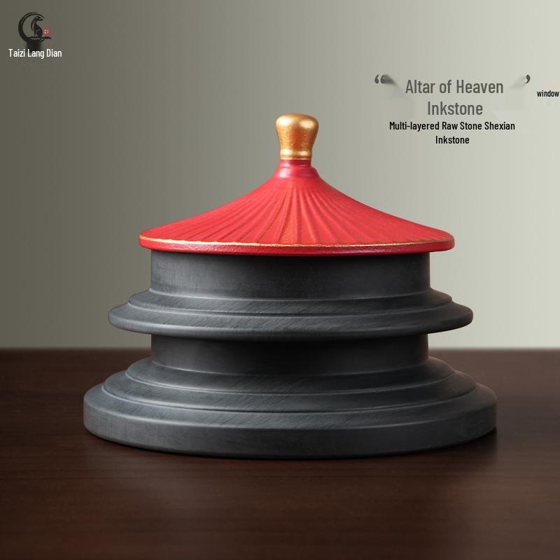 Taizi Wolf Hair Double-Layer Inkstone with Lid - Non-Drying, Natural Stone Multi-Layer, Ideal for Calligraphy Beginners