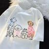 American High Street Vintage Chic Fun Cute Dog Short Sleeve Womens Summer Harajuku Short Sleeve Casual Aesthetic Clothes