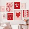 Valentinstag Warteschlange Galerie Druckbare Poster Vintage Romantische Wand Kunst Nette Rosa Herz Leinwand Malerei Hause Schlafzimmer Dekoration
