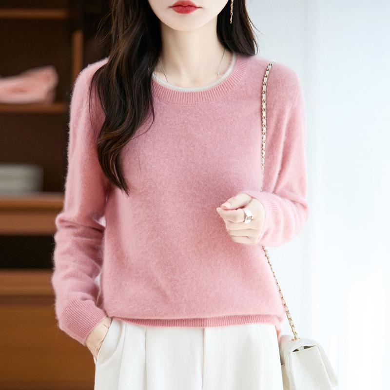 100% Pure Wool Lazy Style Loose Knit Cashmere Pullover Sweater, Round Neck, Autumn/Winter.