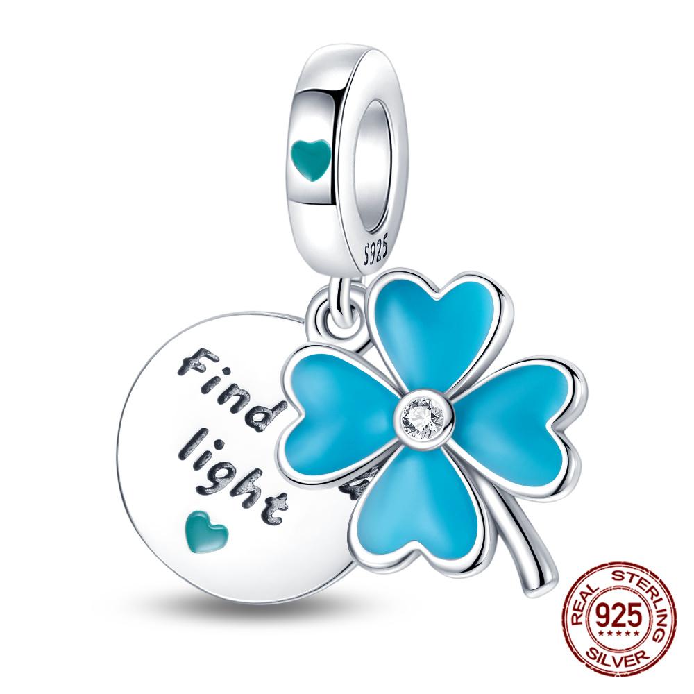 100% 925 Silver Heart Shaped Four Leaf Clover Ladybug Charms Fit Original 925 Women Bracelet DIY Jewelry Making Gift