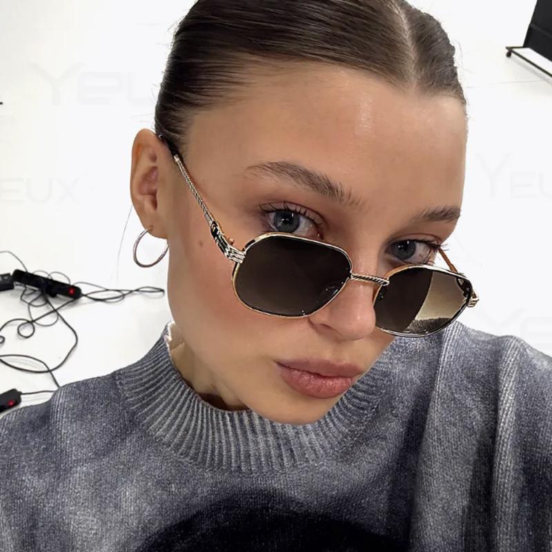 Protective Glasses 1/3pcs Fashion Rectangle Sunglasses Women Punk Style UV400 Thread Design Metal Frame Sun Glasses Trendy Shade