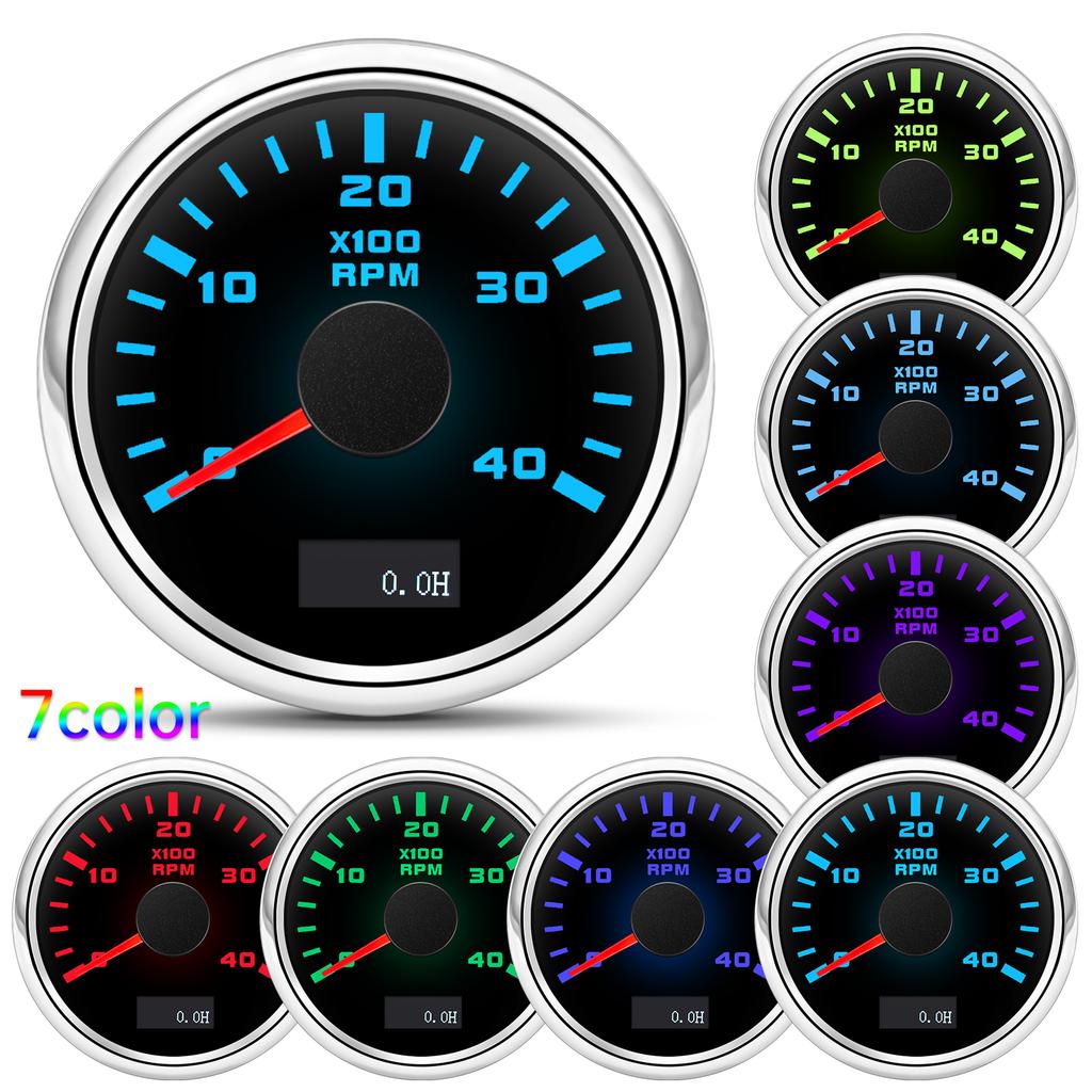 Waterproof 2" 52mm Tachometer With 7 Color Backlight 3000/4000/6000/7000/8000 RPM Tacho Gauge For Marine Car Truck 9-32V