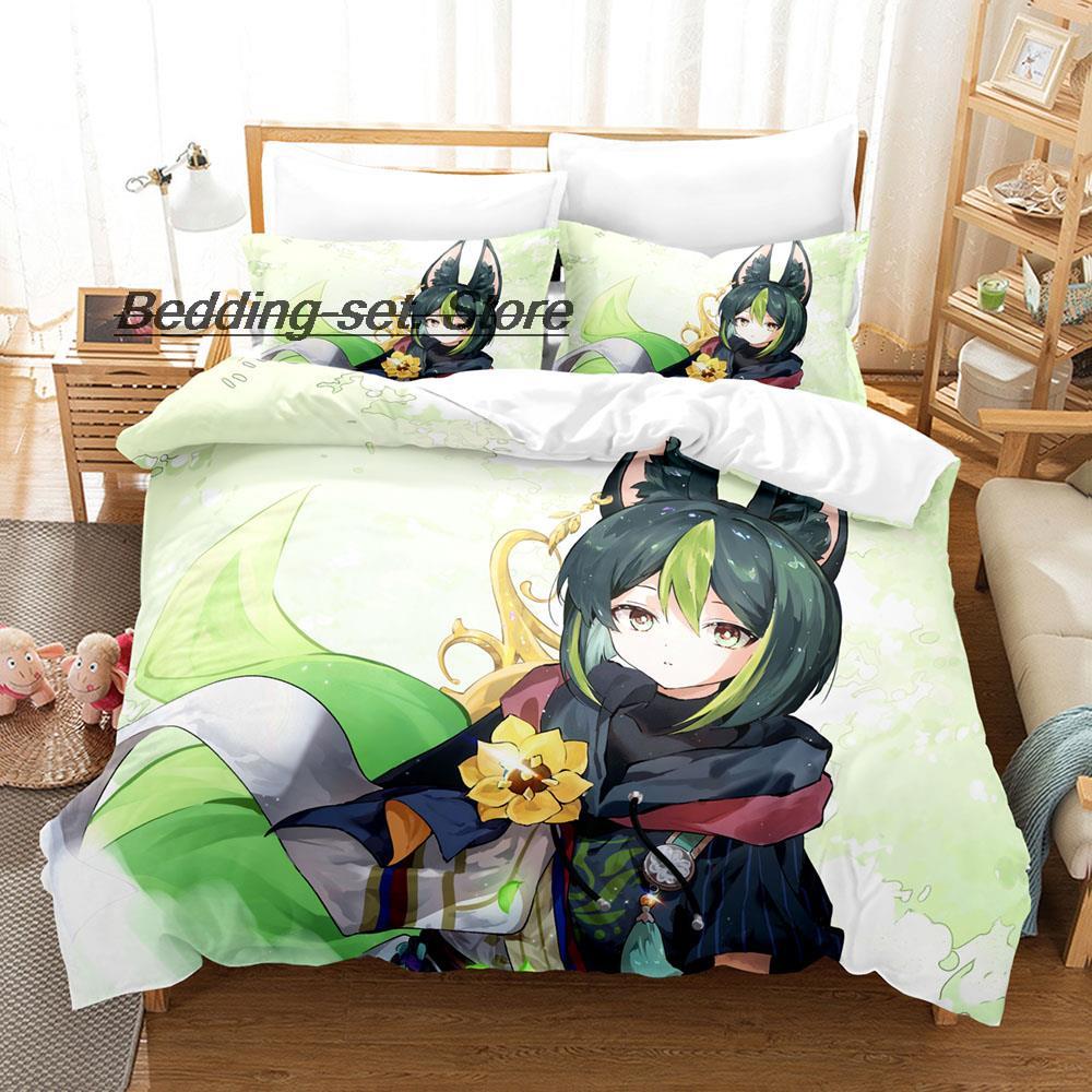 Kawaii Genshin Impact Tighnari Sängkläder Set Enkelt Twin Full Queen King Size Sängset Aldult Barn Sovrum Påslakanset