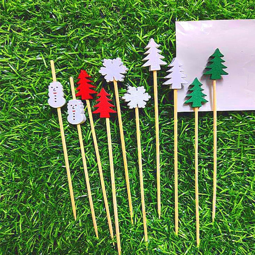 50/100Pcs Christmas Bamboo Skewer Cocktail Picks Cupcake Topper Disposable Food Dessert Toothpicks Fruit Sticks Party Supplies