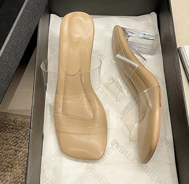 Fashion Summer Women Pumps Sandals Jelly Slippers Sexy Open Square Toe High Heels Women Transparent Slippers Shoe Heel Clear Sandals