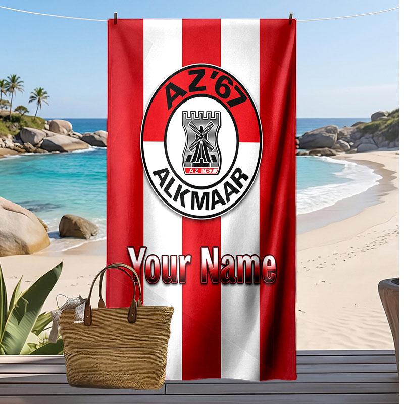 Asciugamano da Spiaggia Personalizzato Stampato AZ Alkmaar Logo Calcio Supporto Nome Personalizzato Testo Asciugamano Assorbente Per Sport Viaggio Regalo Speciale