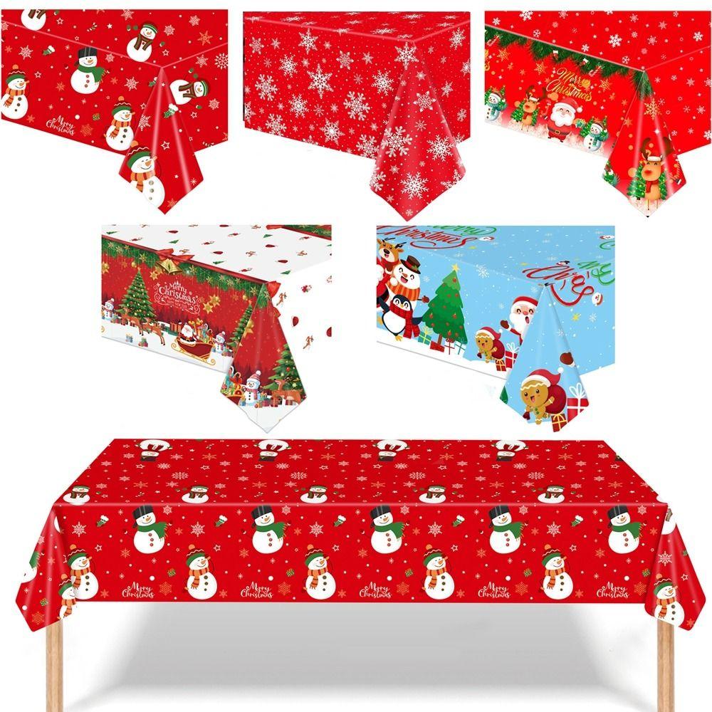Plastic Christmas Tablecloth Snowman Snowflake Disposable Disposable Tablecloths Table Decoration Bronzing Table Cover Christmas