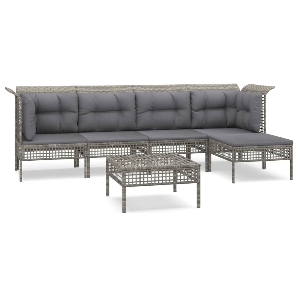 6 piece Garden Lounge Set with Cushions Grey Poly Rattan\