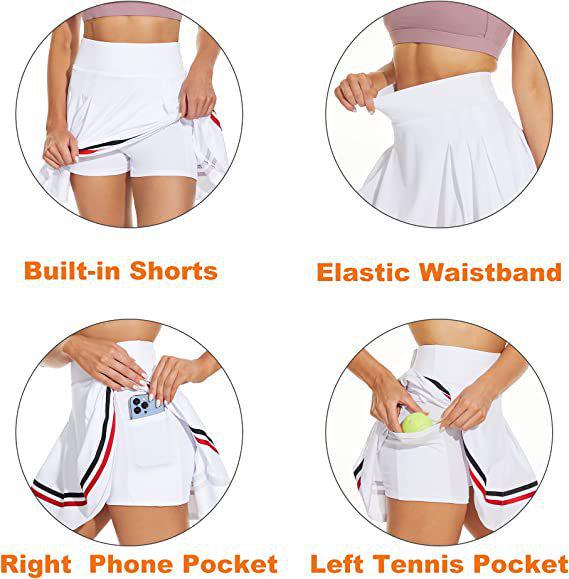 Women's Pleated Tennis Skirt with Pockets and Built-in Shorts - High-Elastic Golf Sports Skort