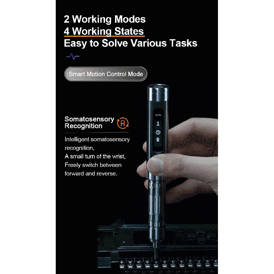 MINIWARE ES15S intelligent Motion Control Electric Screwdriver USB Chargeable Cordless Screwdriver 24pcs 4mm Bit Set LED lights