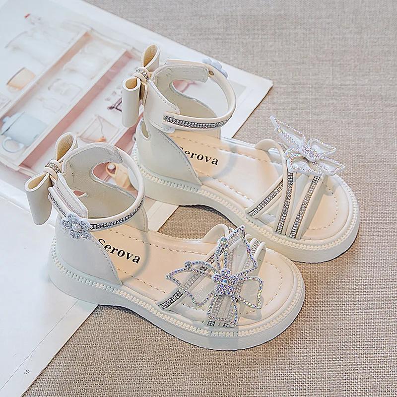 Summer New Trendy Girls Shoes Stylish Fashion Crystal Princess Shoe Versatile Comfort Lightweight Elegant Butterfly Women Sandal