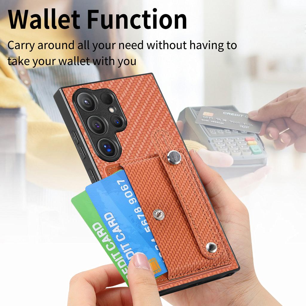 Do Samsung Galaxy S25 Ultra Etui z włókna węglowego Tekstura Skórzana Tylna Obudowa Telefonu z Uchwytem na Karty