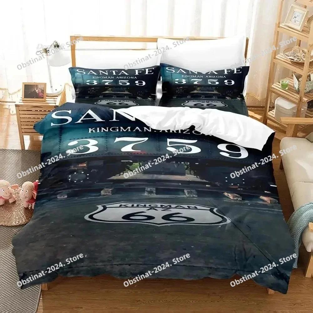 

Comforter Route 66 Bedding Set Printed Bed Set With Bed Soft Single Double Queen Super King Size Adult Kid Bedroom Comforter (quilt)-EU Single(135*200cm)3pcs
