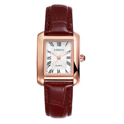 Square Roman Analog Leather Waterproof Quartz Brown Perfect Gift for or Day Women's Couple's Watch Numerals, Display, Strap, Movement, - Him, Her,