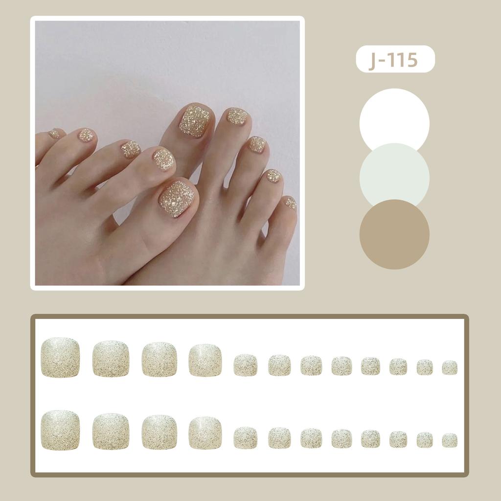 24Pcs Glossy Lake Blue Press On Toenails Full Coverage Artificial Acrylic Fake Toe Nails Removable Wearable Nail Art