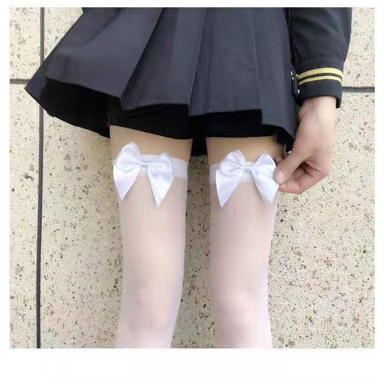 Bas en dentelle extensible pour femmes, avec nœud, cuisses hautes, au-dessus du genou, chaussettes Sexy assorties avec tout