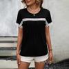 Women's Fashionable Loose-fitting Round-neck Short-sleeved T-shirt With Lace Splicing.