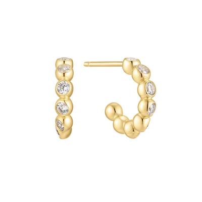 Goldene Fassung Perlen Huggie Creolen 925 Silber E066-05G