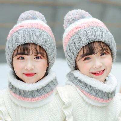 Winter Hat Scarf Set Plush Warmer Children Knitted Hat Baby Boys Beanies Cap Neck Scarf Glove Suit for Kids Accessories 5-12Y