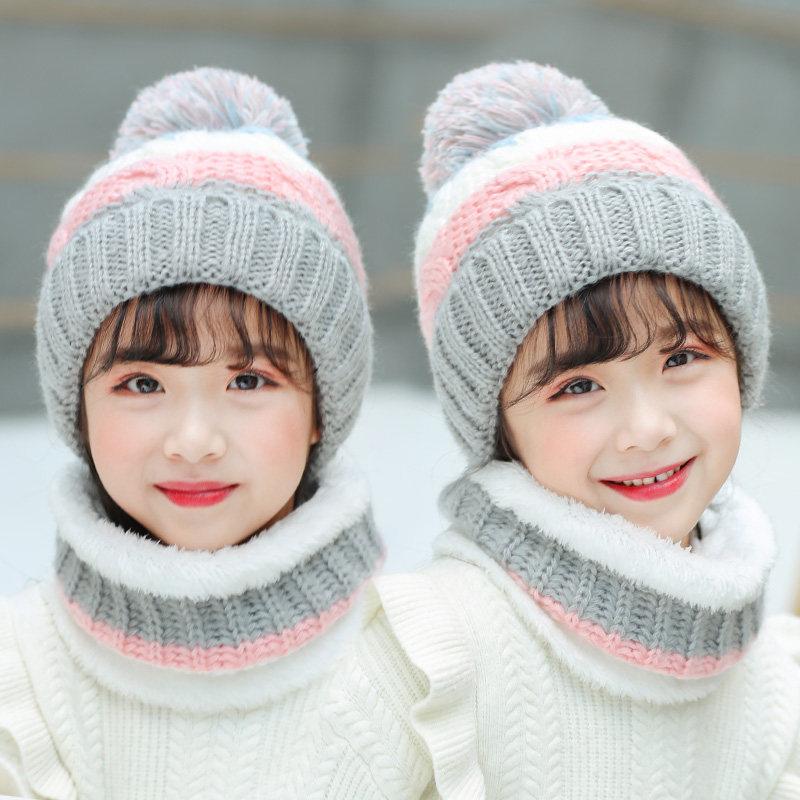 Wintermütze Schal Set Plüschwärmer Kinder Strickmütze Baby Jungen Mützen Kappe Halsschal Handschuh Anzug für Kinder Accessoires 5-12J