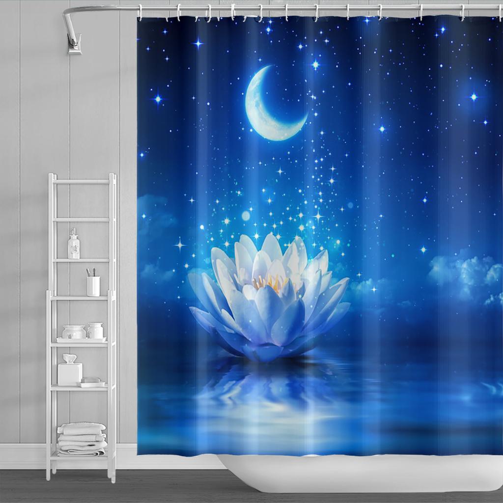 Spa Buddha Water Yoga Shower Curtain Rural Landscape Creek Stone Lotus Buddha Waterproof Polyester Bathroom Curtain with Hooks