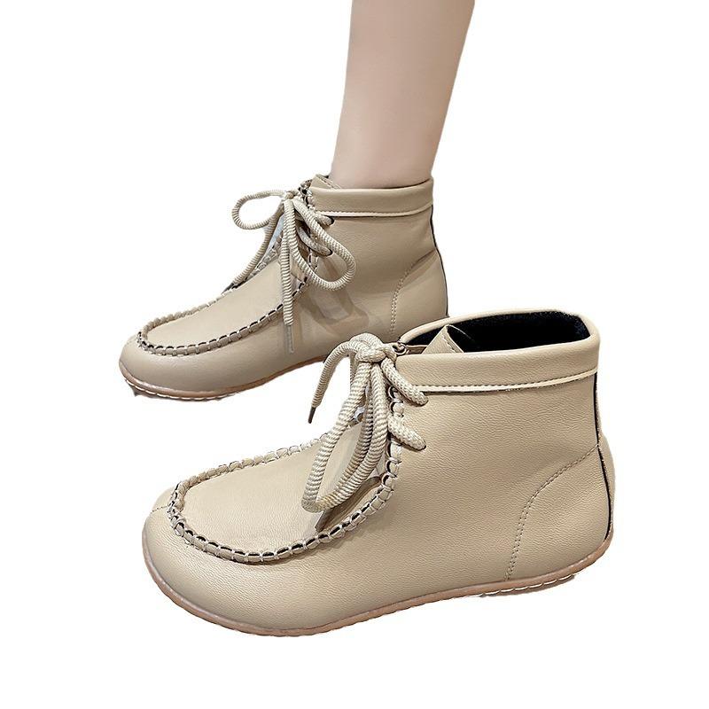 short boots autumn and winter women's boots flat-bottomed versatile casual leather boots lace-up soft-soled comfortable women's boots