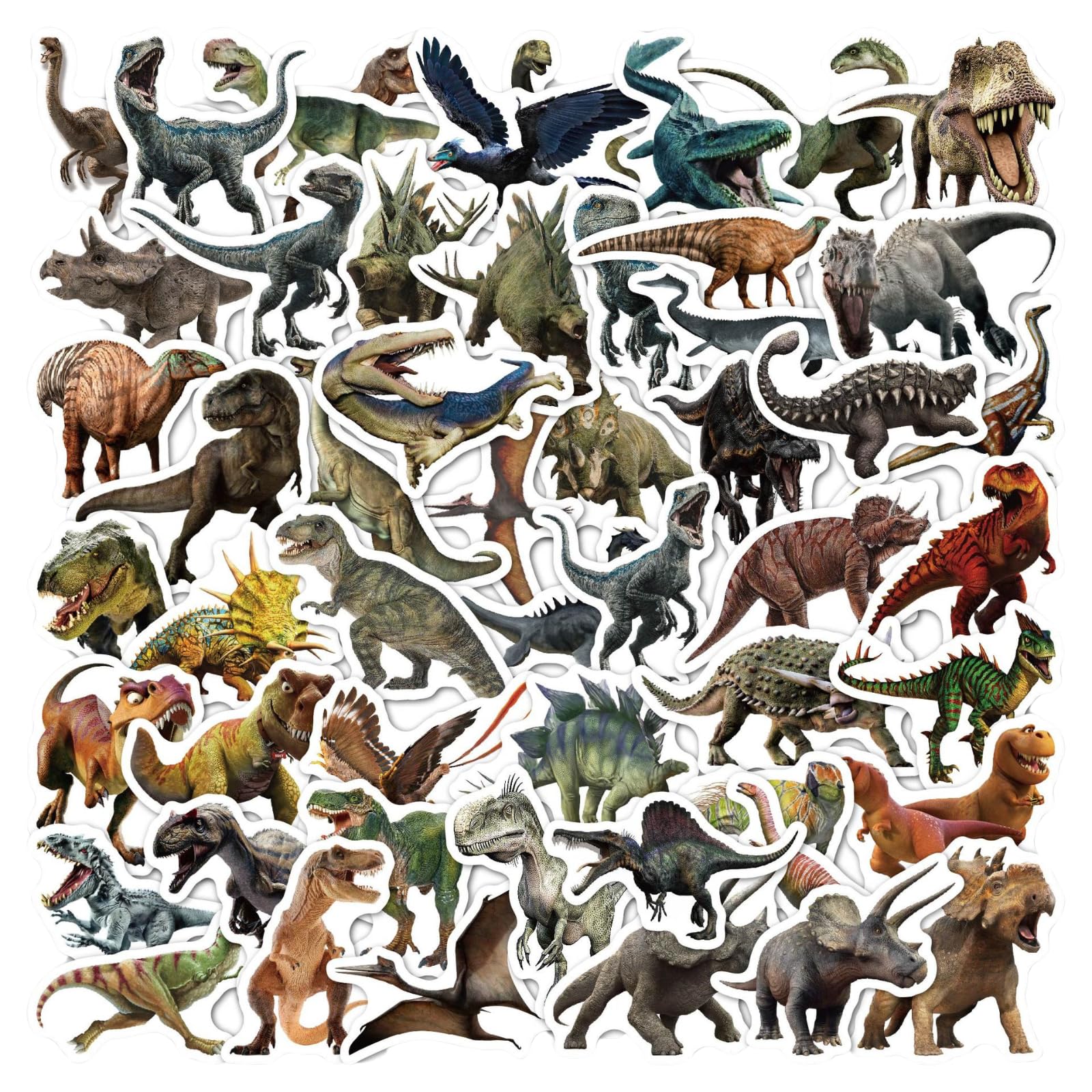 AquaLoach Dinosaur Sticker Set 50 Waterproof PVC Decals T-Rex Triceratops Pteranodon Designs