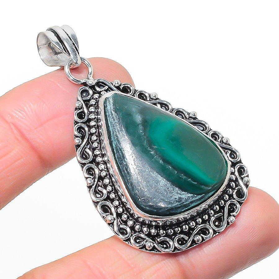 Natural Malachite Gemastone 925 Sterling Silver Jewelry Pendant 2.21  AP-14519