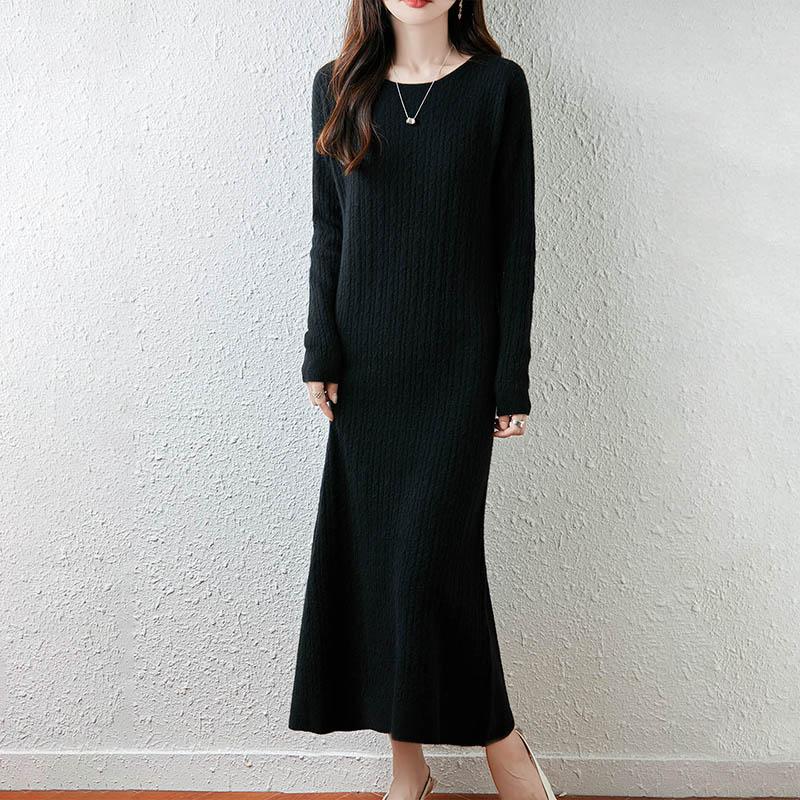 Women Sweater Dress 100% Wool MODERN NEW SAGA O-neck Knit Long Pullover Winter Jumpers Wool Long Dress Female