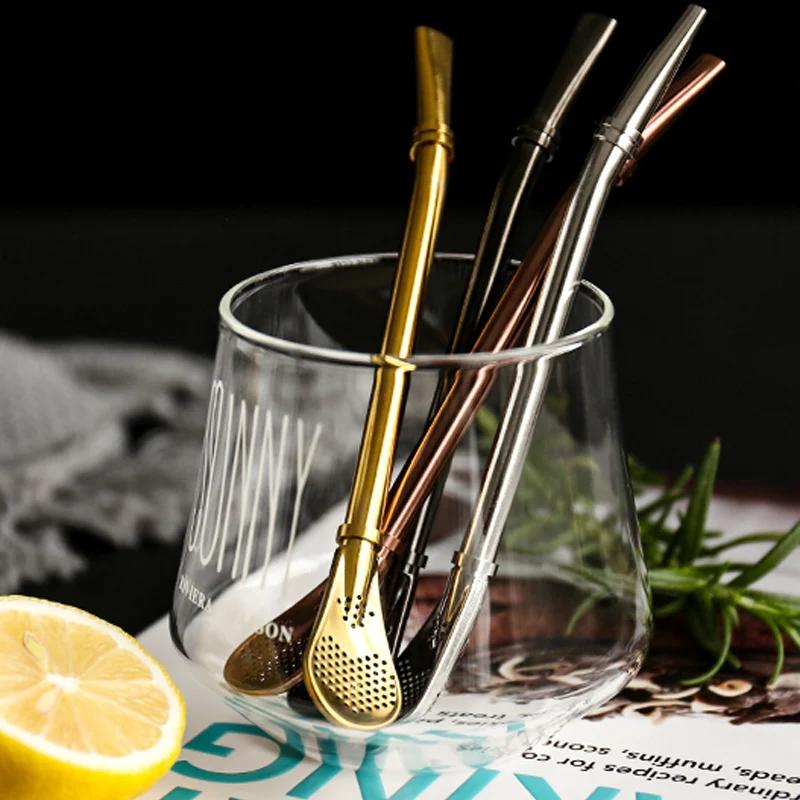 1 buc. lingură de paie din oțel inoxidabil Paie de băut reutilizabile Yerba Mate Bombilla Paie de ceai filtrată linguriță Accesorii pentru bar de cocktail