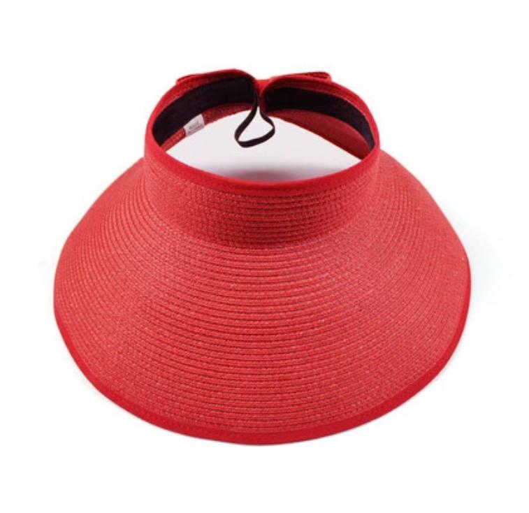 2025 Women Sun Visors June Wide Brim Foldable Packable Roll Up Ponytail Beach Hat Straw Visor Sun Hats