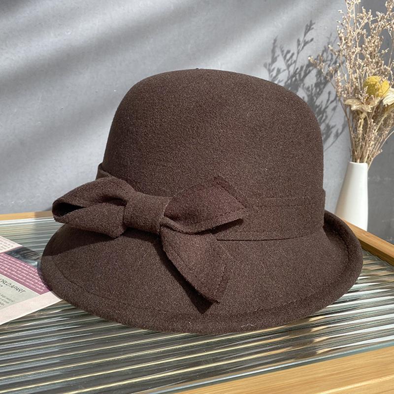 2023 Autumn And Winter New Bucket Basin Of Bowknot Wool Hat Female Warm Fashion Female Warm French Retro Fedoras Hat